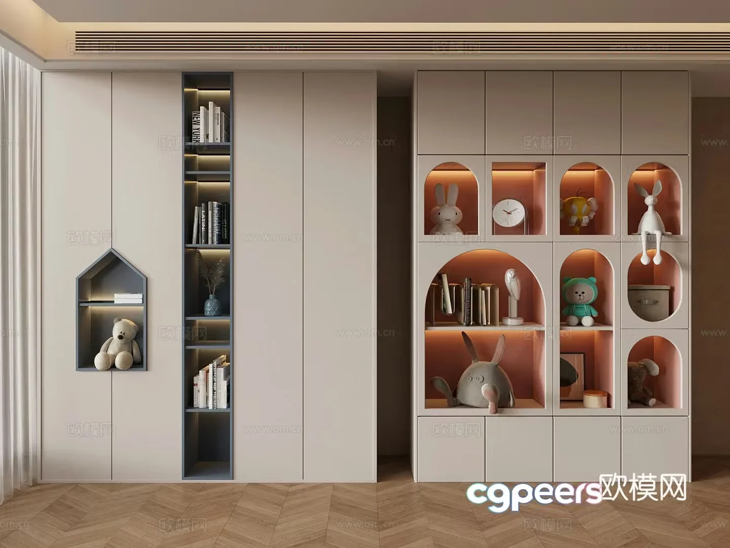 Nordic children’s room wardrobe storage cabinet combination 3D model