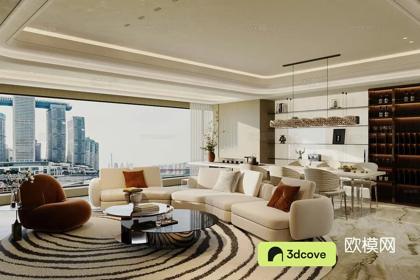 Modern Italian home living room Light luxury Italian living room Sofa coffee table combination High-end gray living room