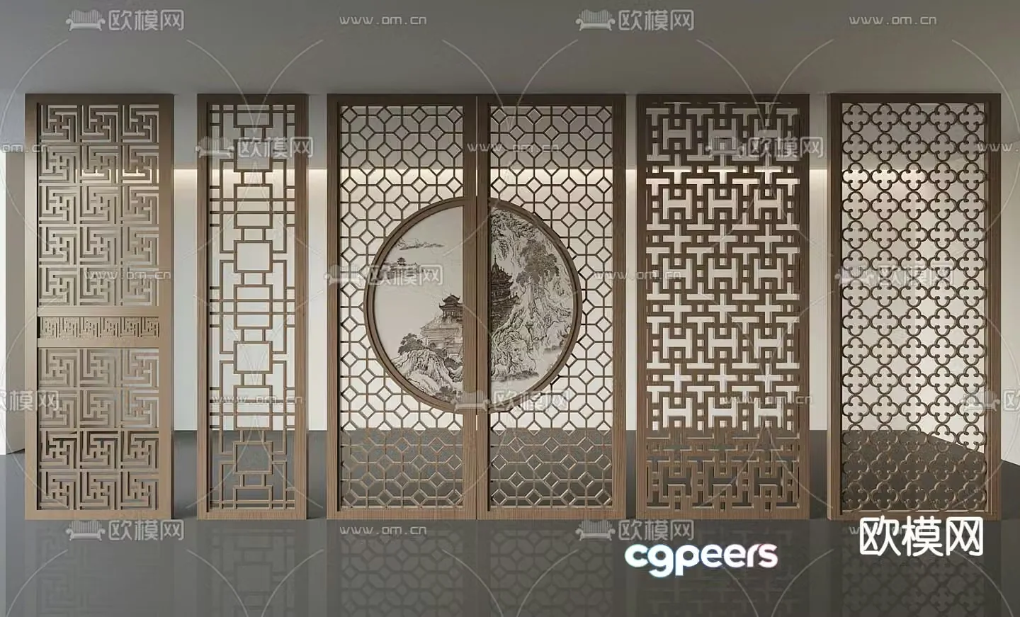 New Chinese-style screen partition 3D model