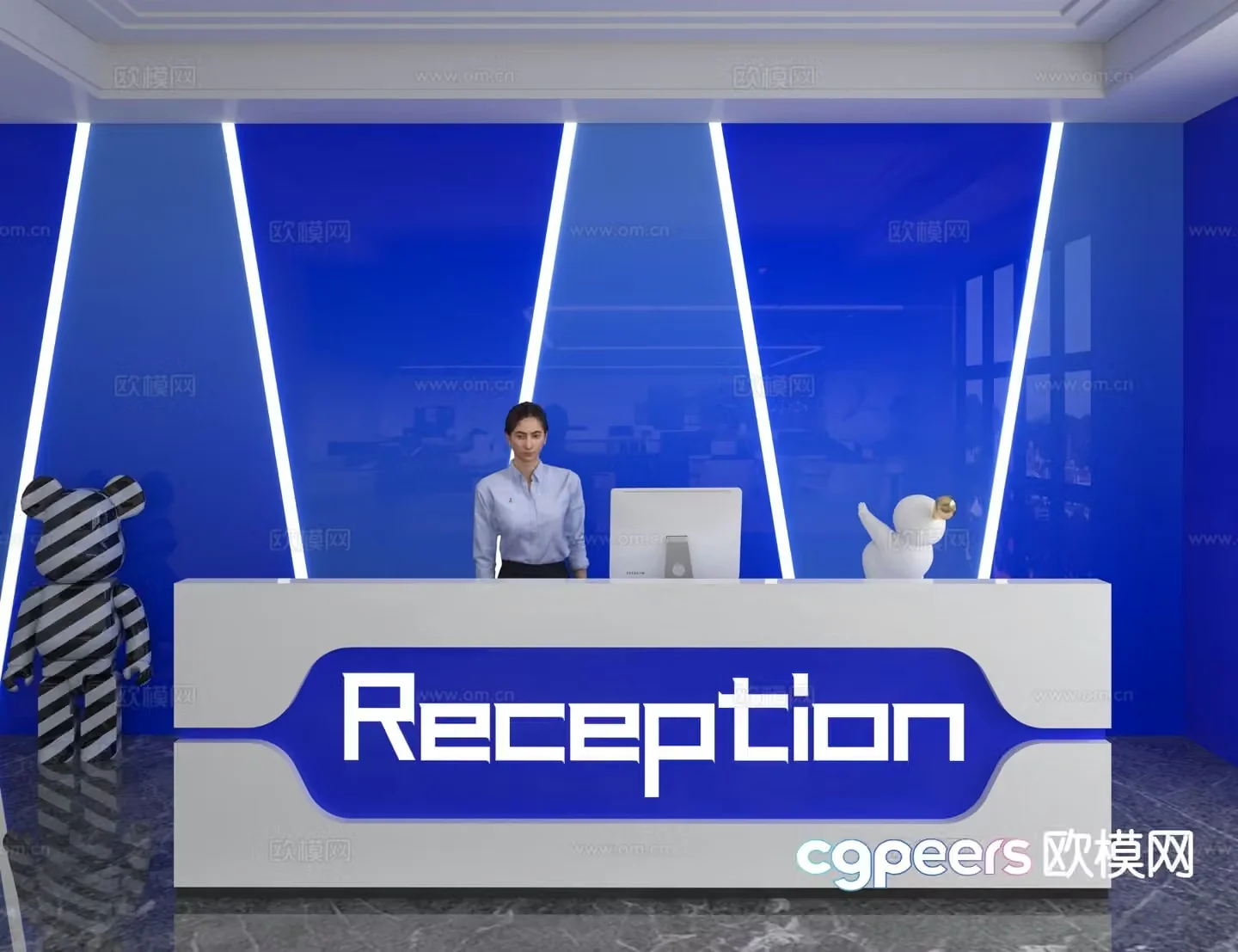Modern front desk reception desk information desk office background 3d model