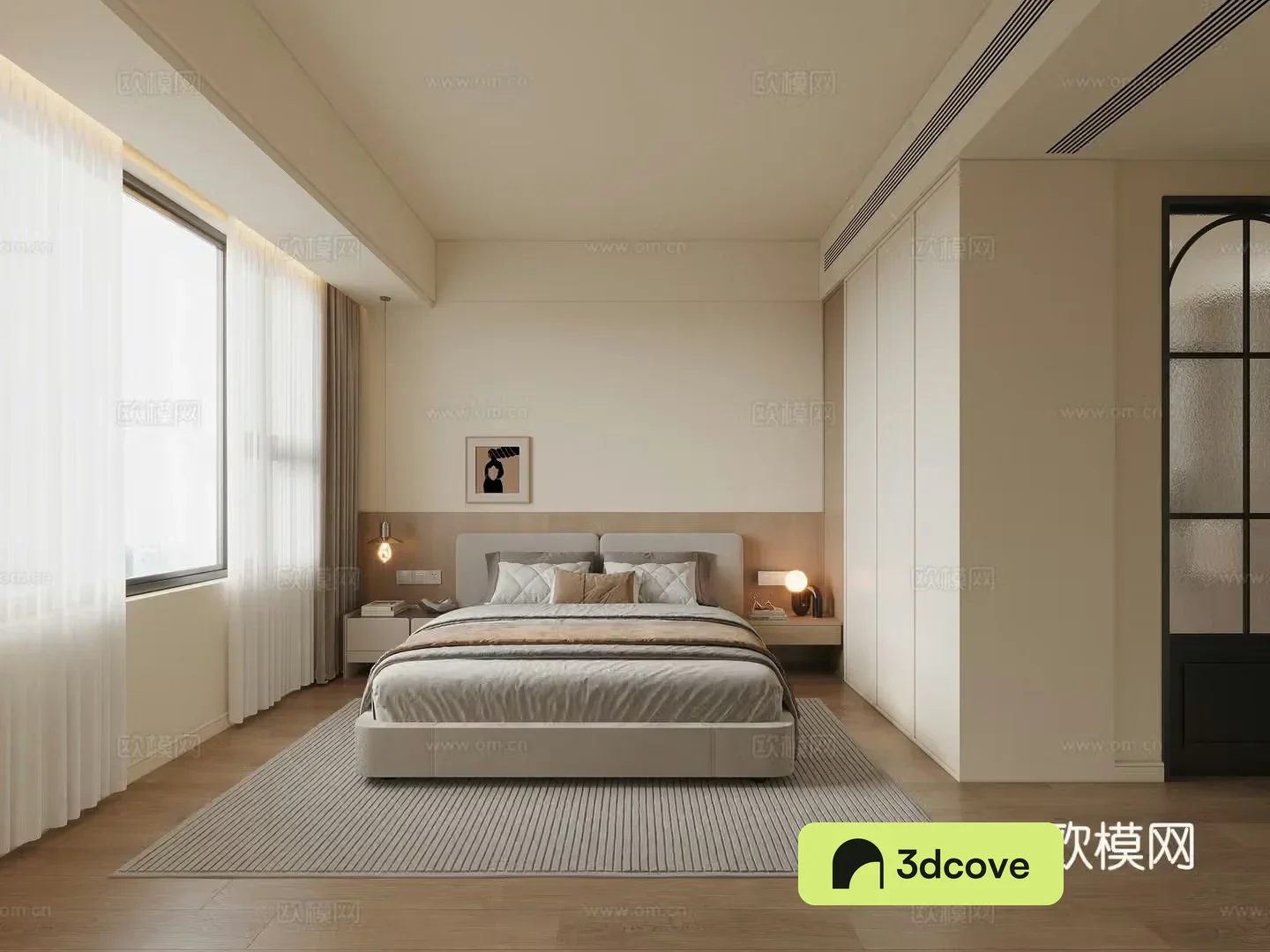 Modern log style bedroom
