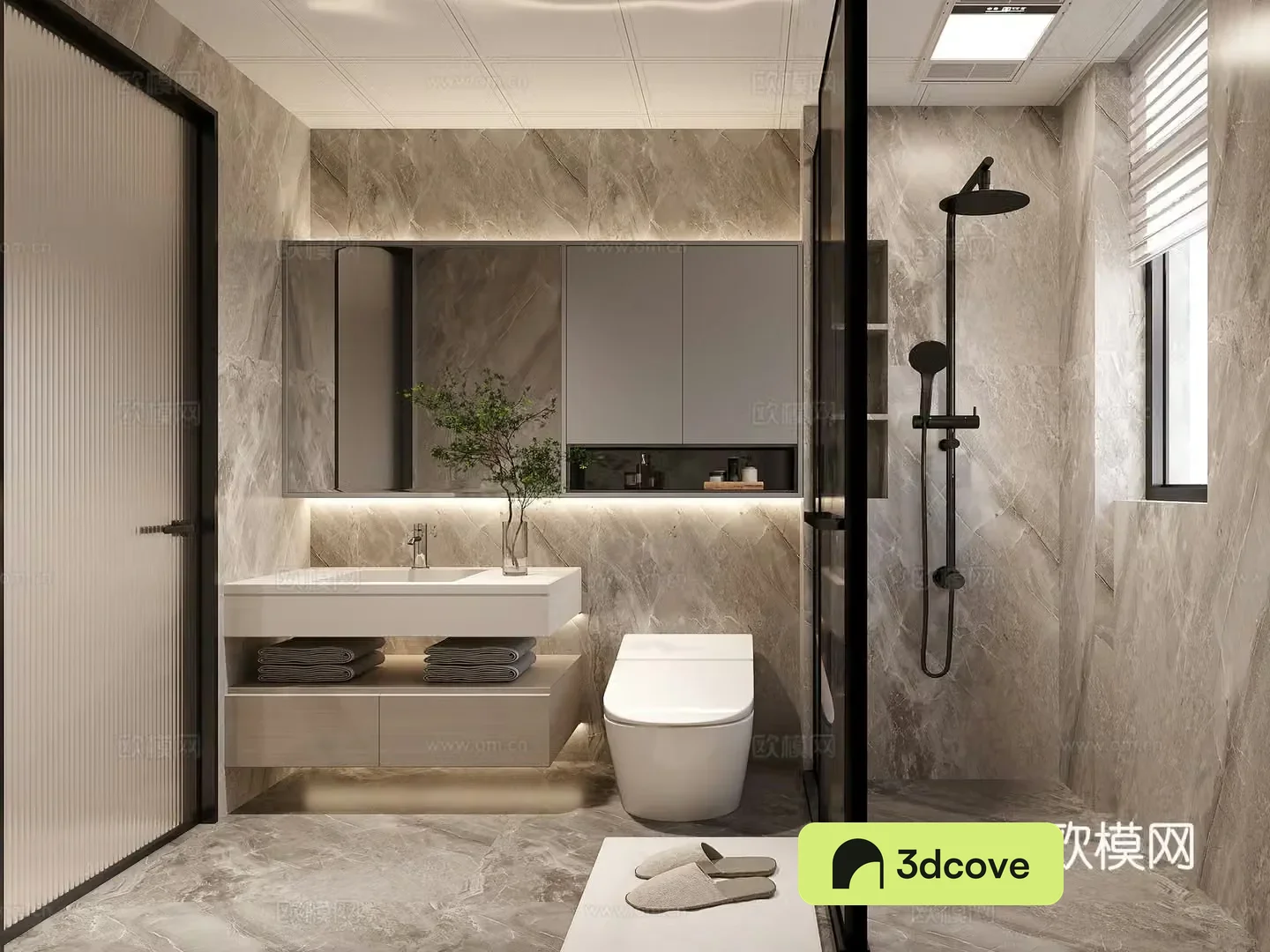 Creamy minimalist bathroom aluminum buckle ceiling