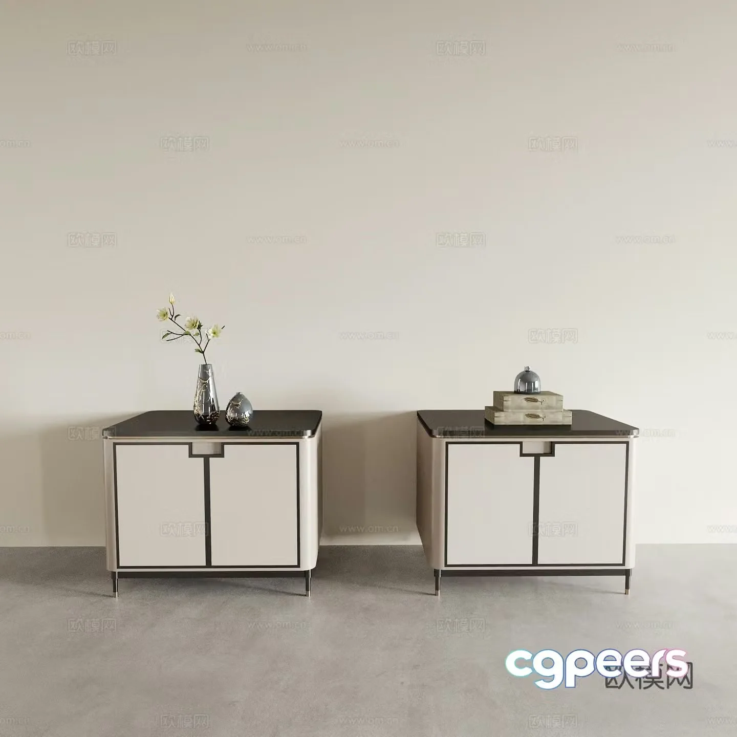 New Chinese style bedside table vertical cabinet cabinet low cabinet 3D model