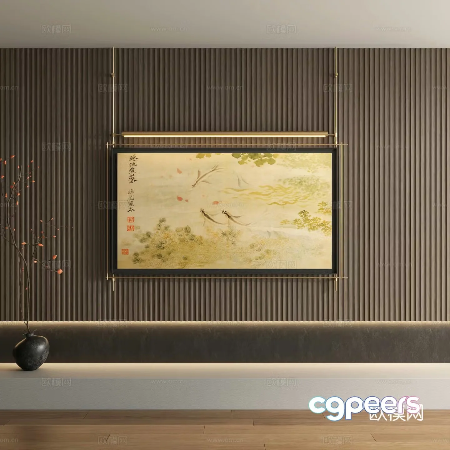 New Chinese style retro hanging painting decorative painting 3D model