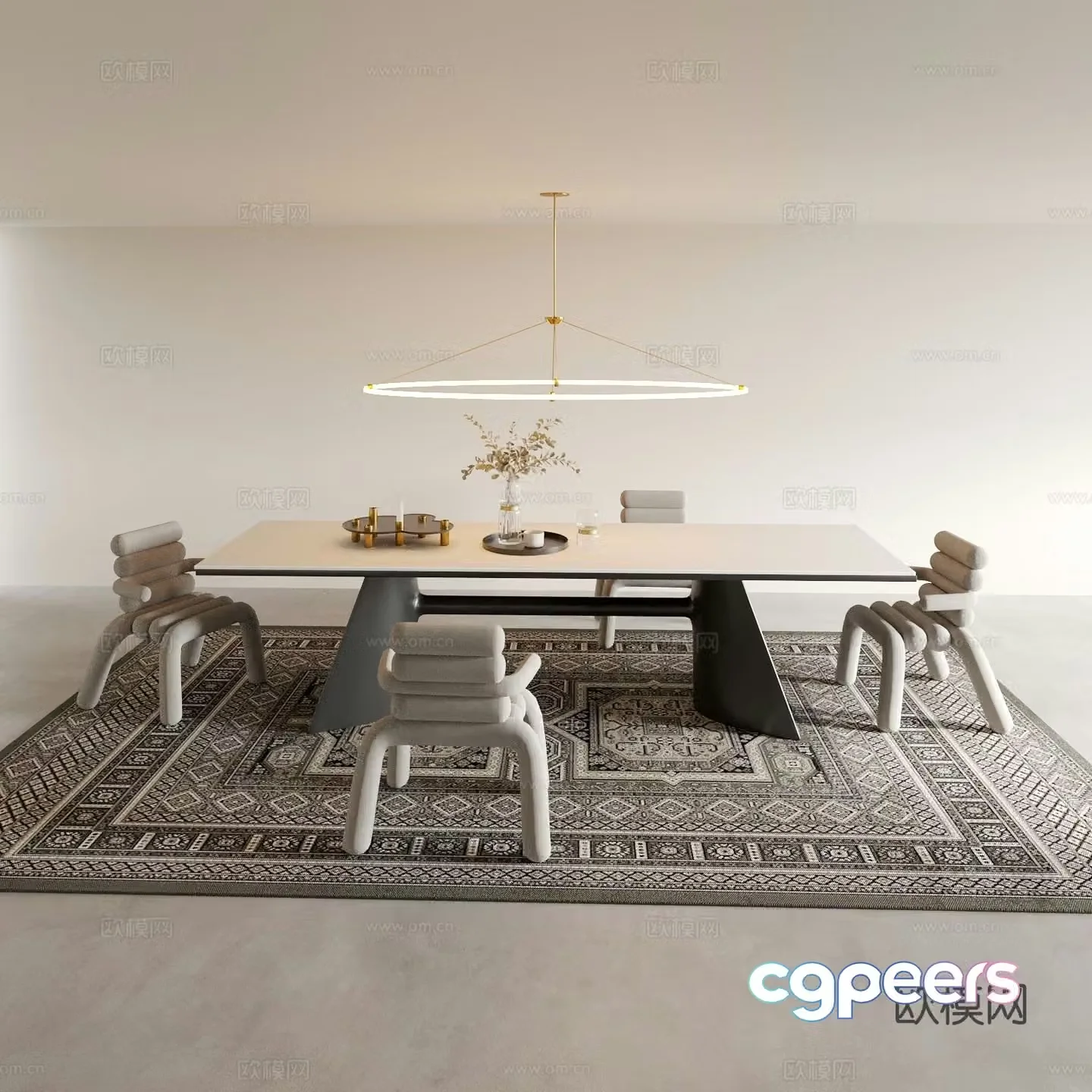 Modern dining table and chairs bar dining table 3d model