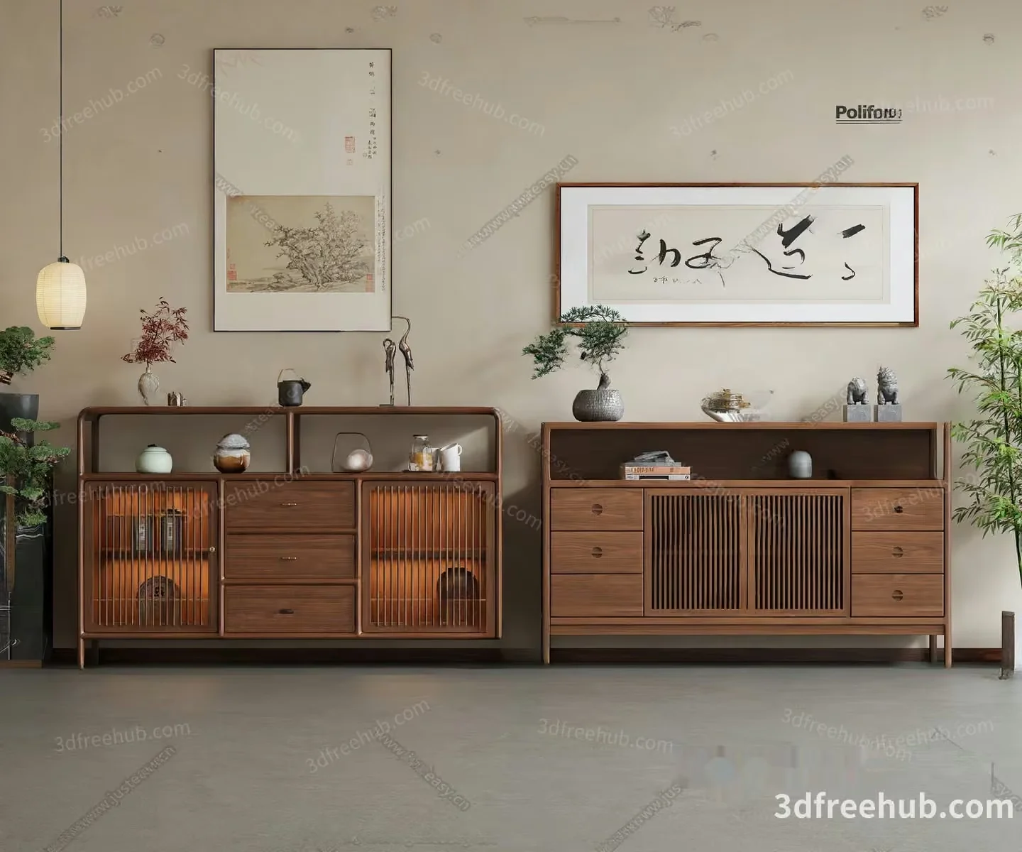 Wooden Sideboard With Drawers 3D Model – 18546 – VRAY Render