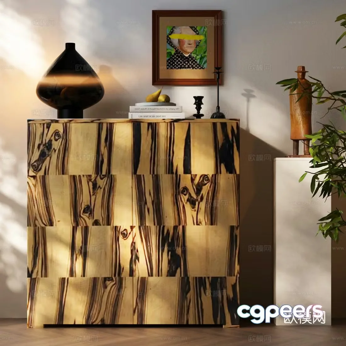 Modern medieval chest of drawers modern desk lamps ornaments decorative paintings modern side cabinets modern decorative 3d model