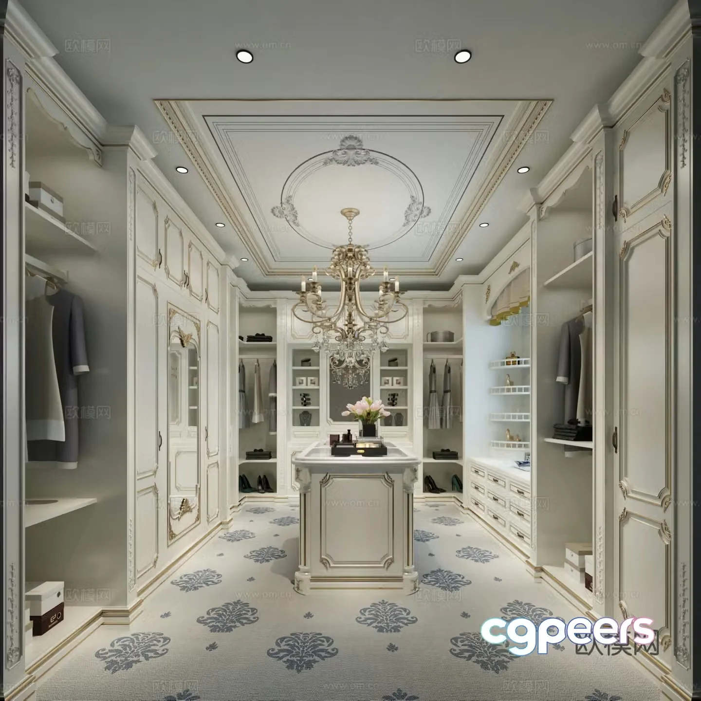 Simplified European cloakroom Wardrobe Clothes 3D Model