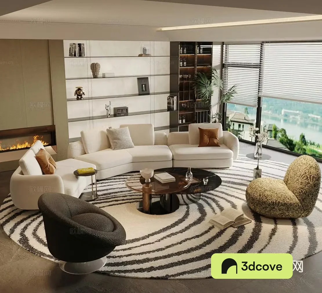 Modern Italian sofa combination light luxury Italian sofa combination sofa coffee table combination curved sofa