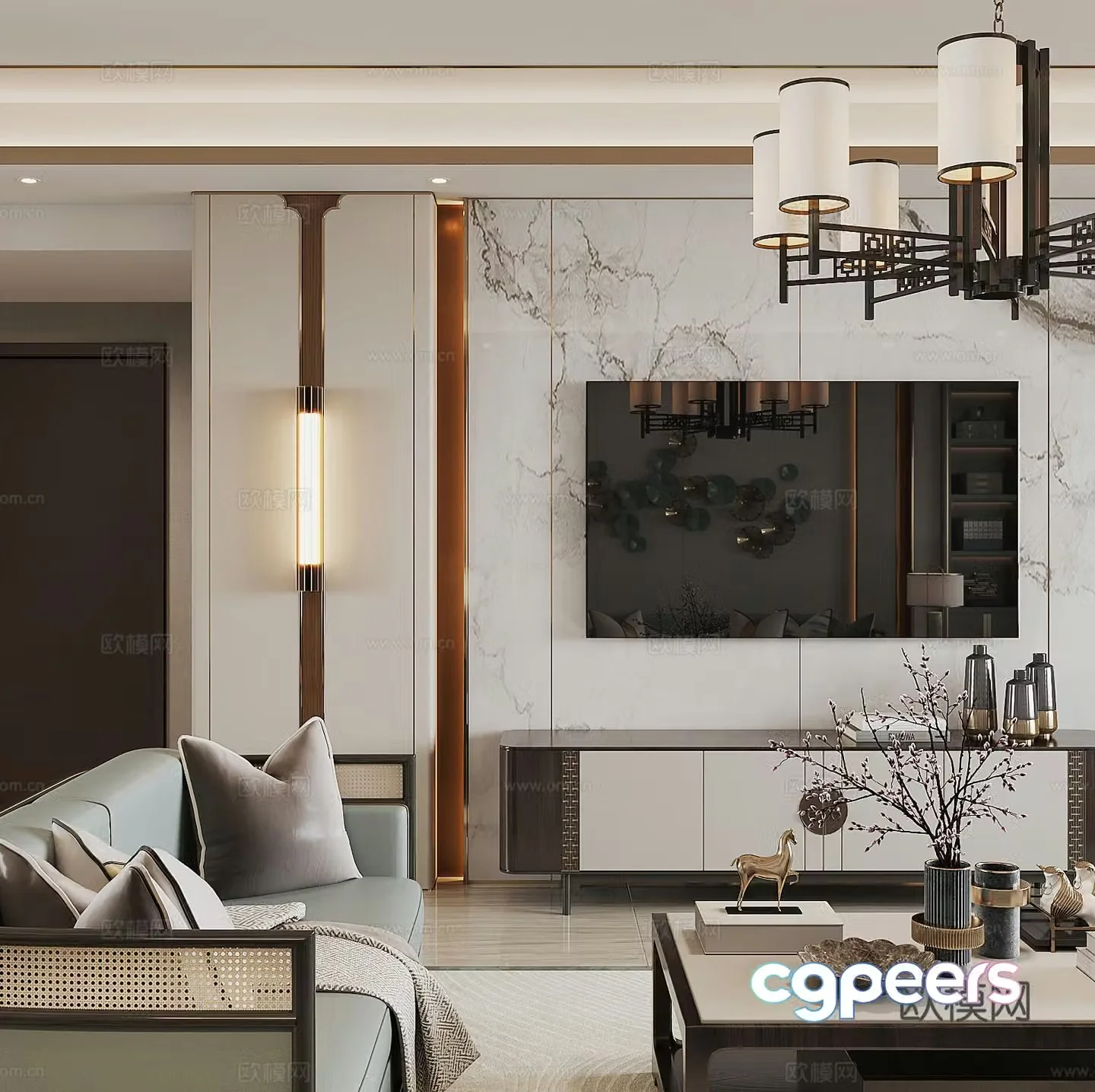 New Chinese style home living room 3D model