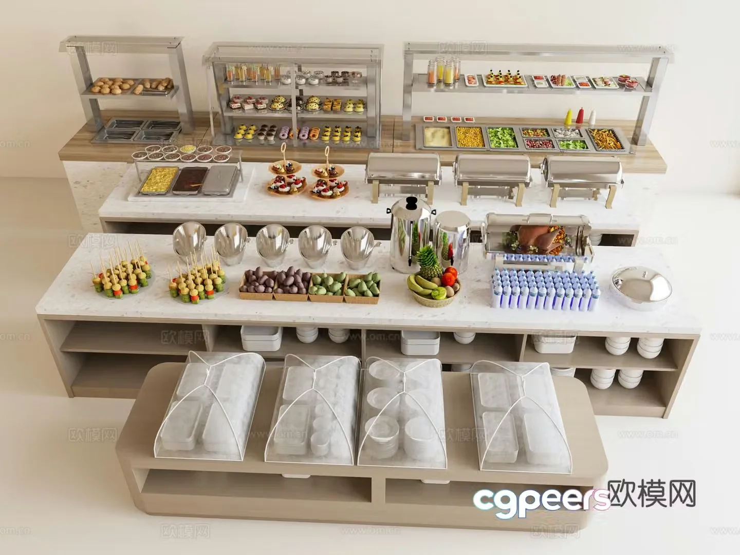 Modern buffet work table bowl cover self-service condiment table dining table 3D model