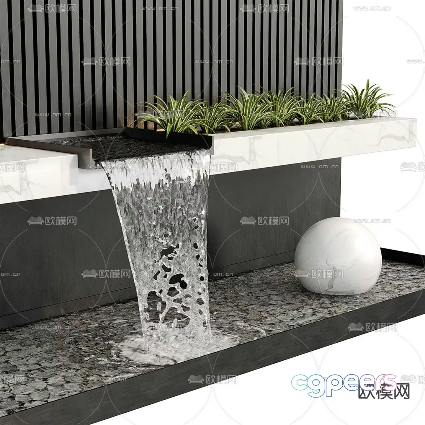 Fountain pool landscape sketch 3d model