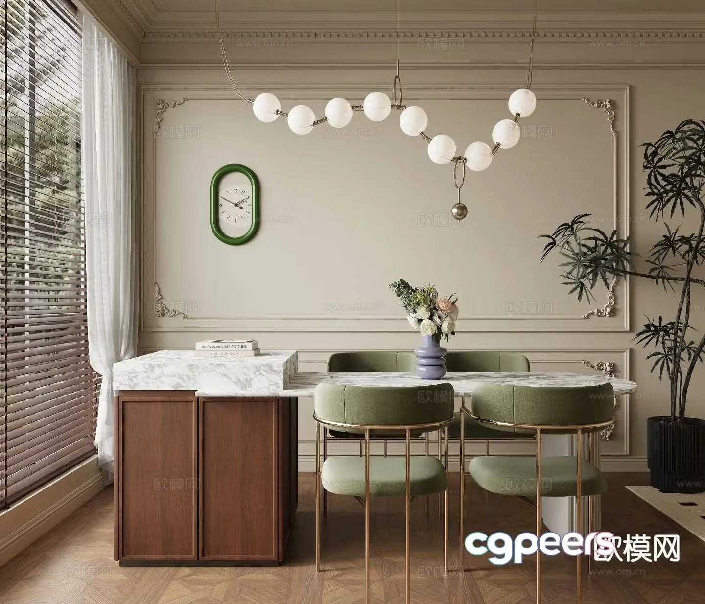 Wasabi Island dining table and chairs water bar 3D model