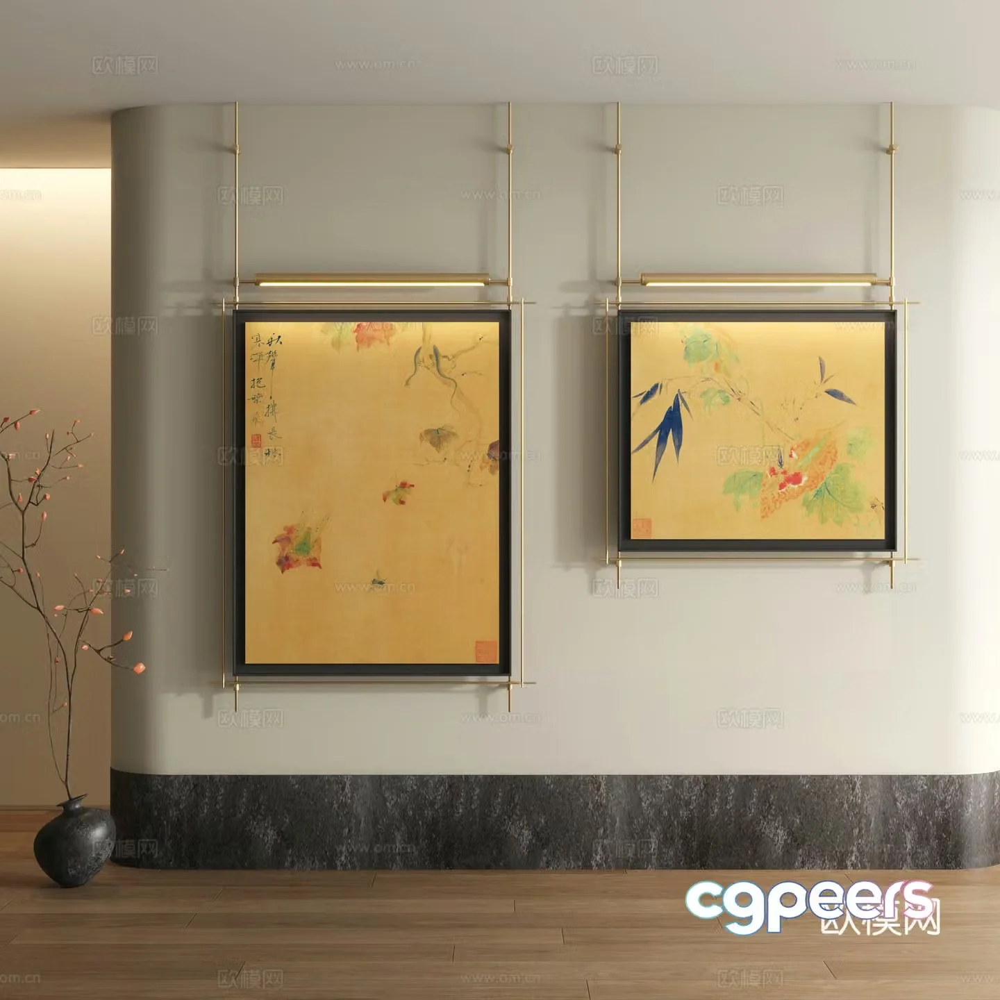 Song style decorative painting New Chinese style landscape painting 3D model