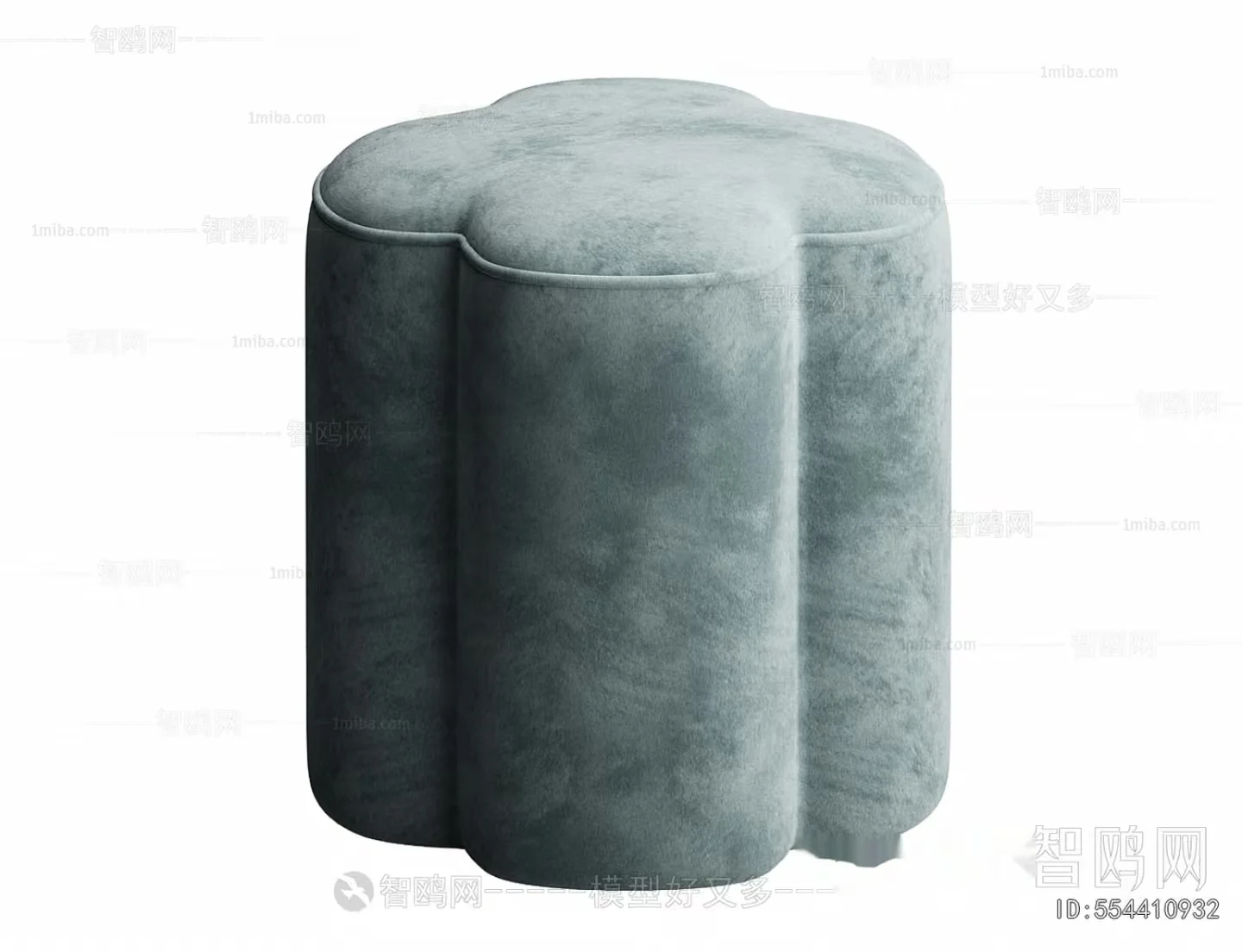 A Grey Velvety Ottoman 3D Model – 21744 – VRAY Render