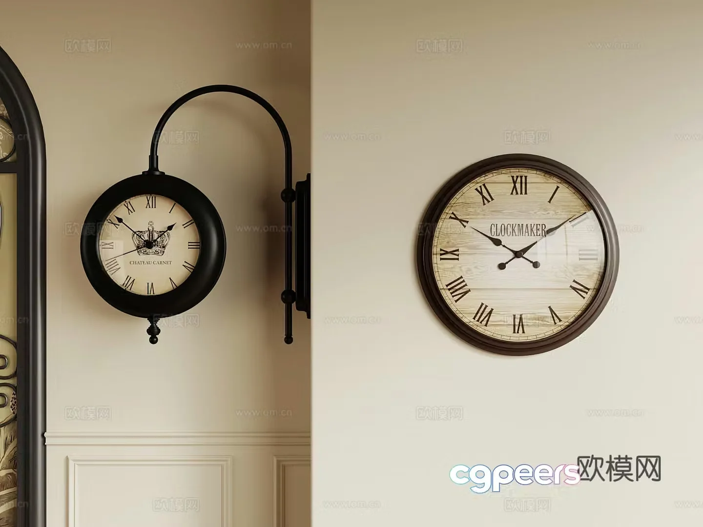 French retro style wall clock 3d model