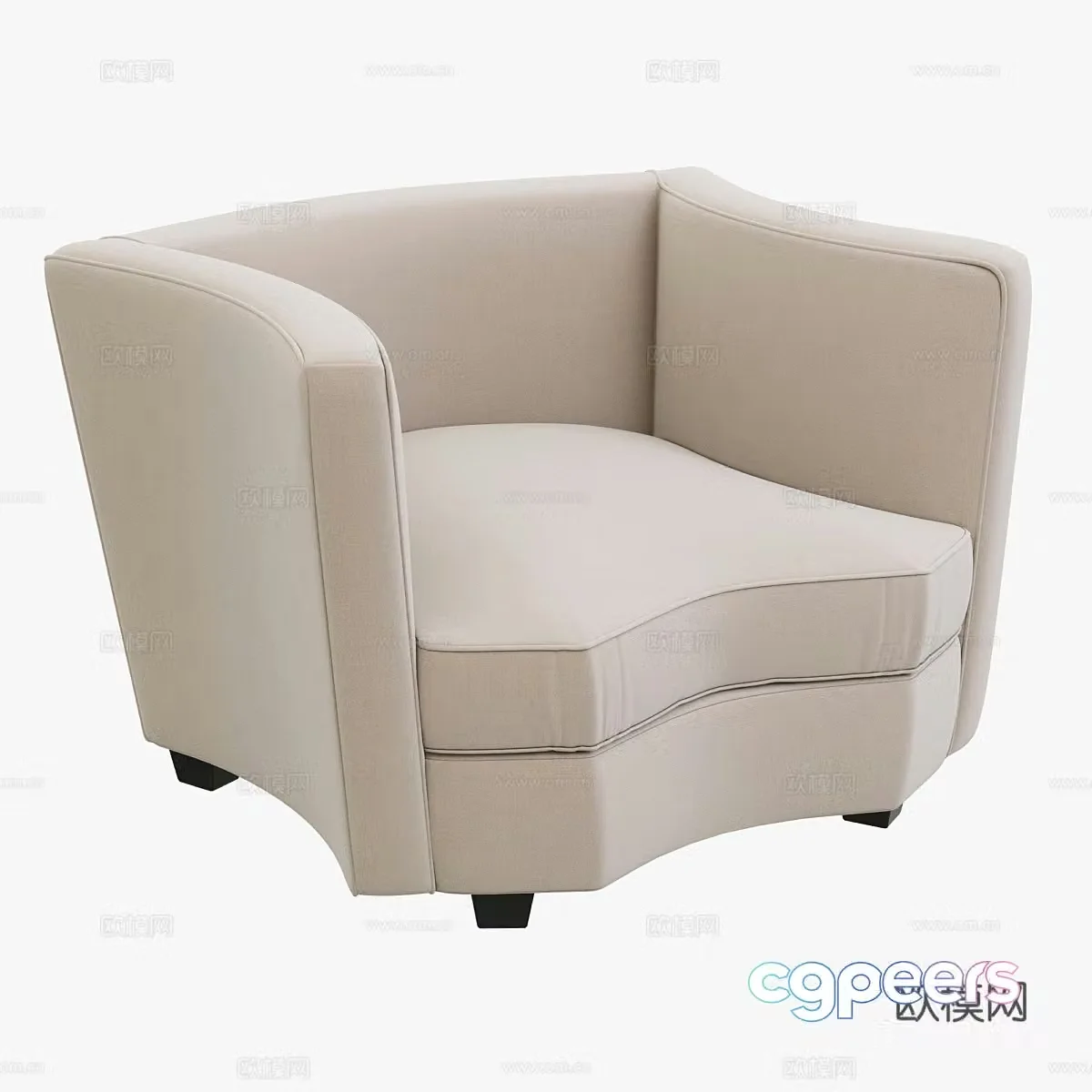 Fabric single sofa reception sofa casual sofa sofa chair lazy sofa milky white sand 3D model