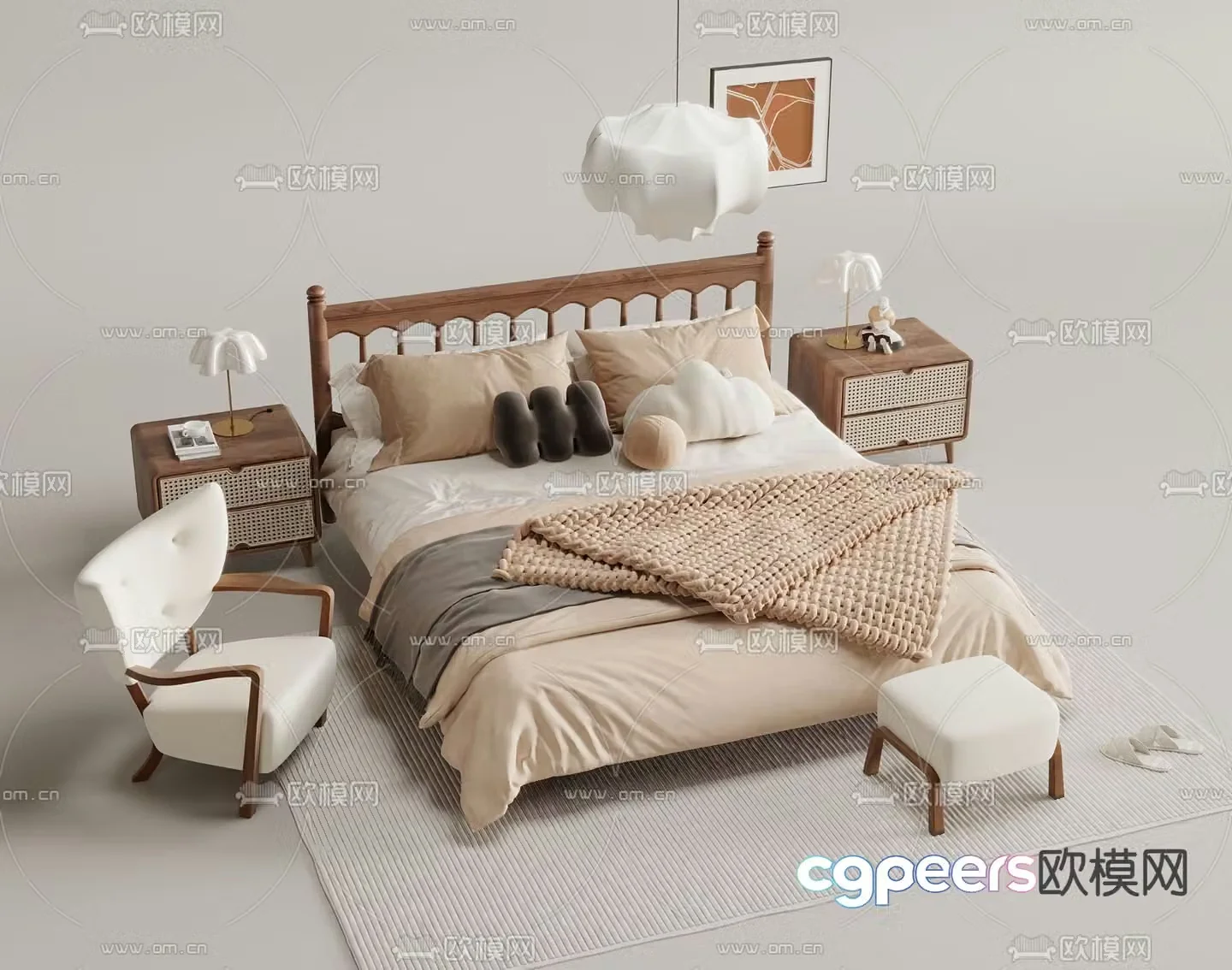 Wabi-sabi double bed 3d model