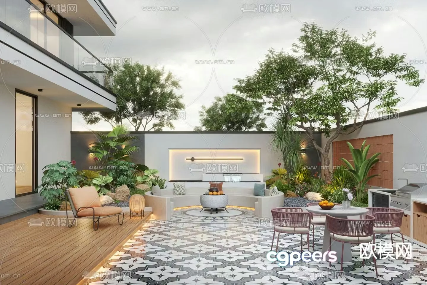 Villa courtyard garden 3d model
