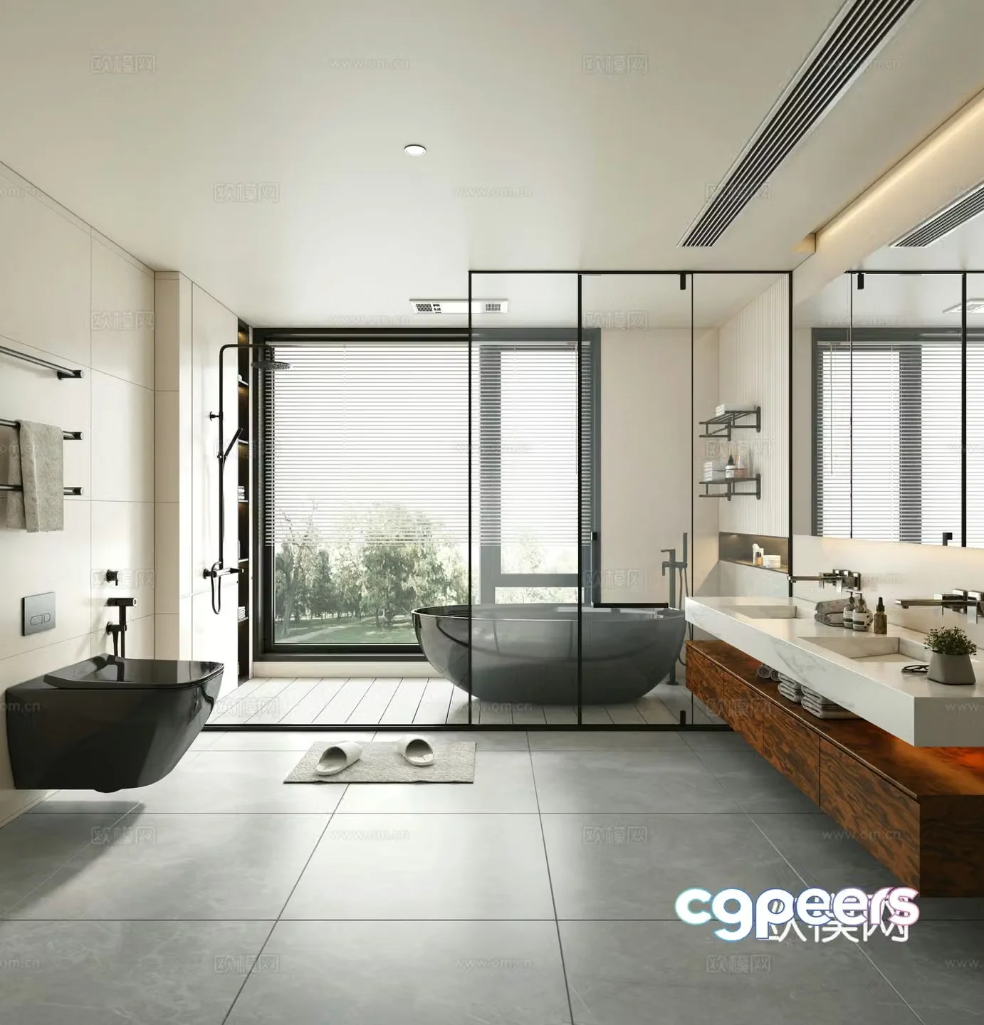 Modern cream bathroom black and white bathroom dry and wet bathroom bathroom bathroom sliding door bathroom 3d model