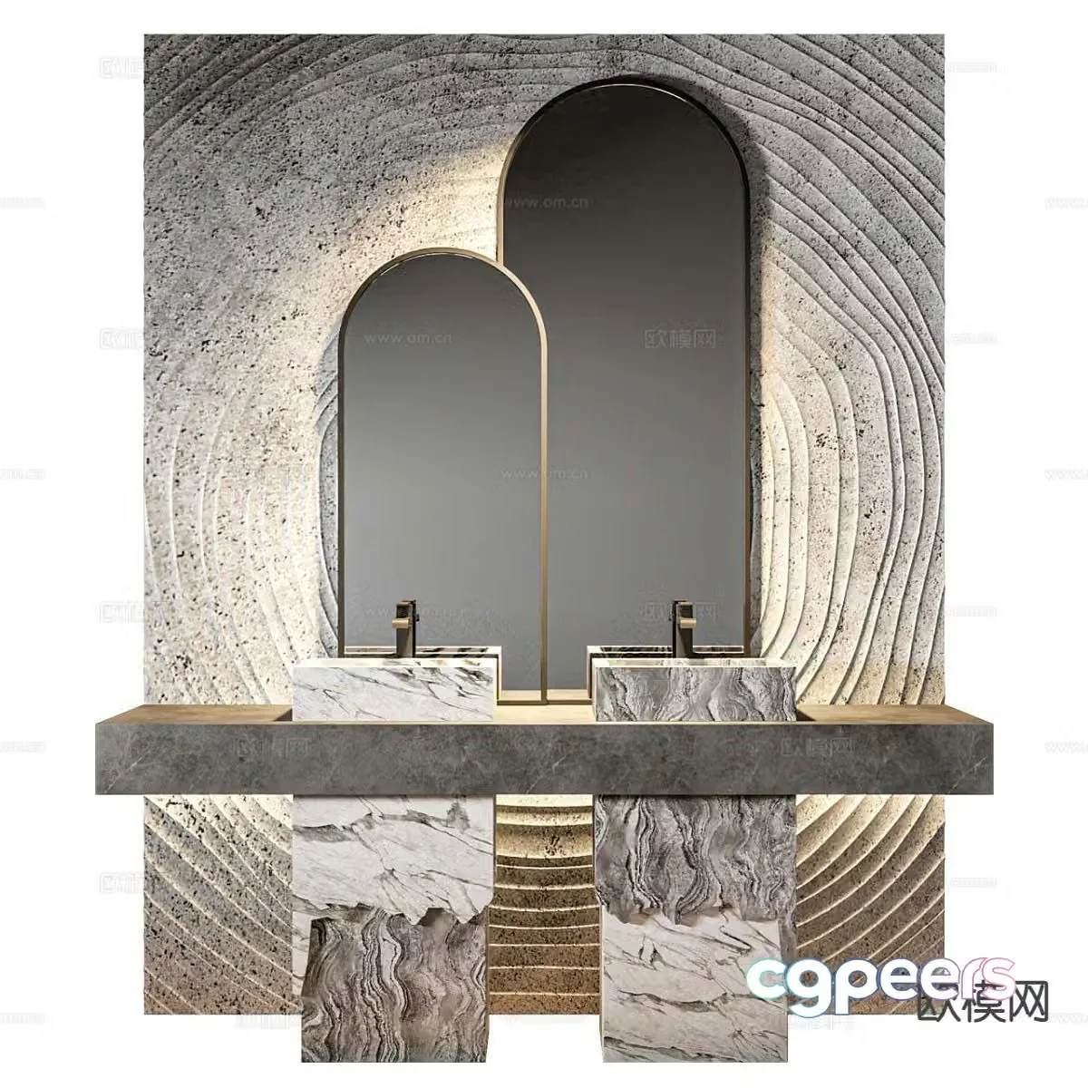 Light luxury double basin wash basin column wash basin 3D model