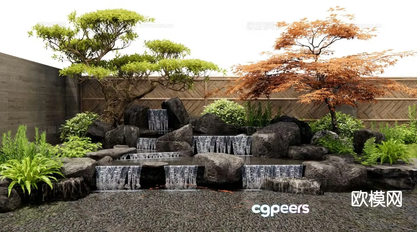 New Chinese style rockery waterscape falling water landscape 3D model