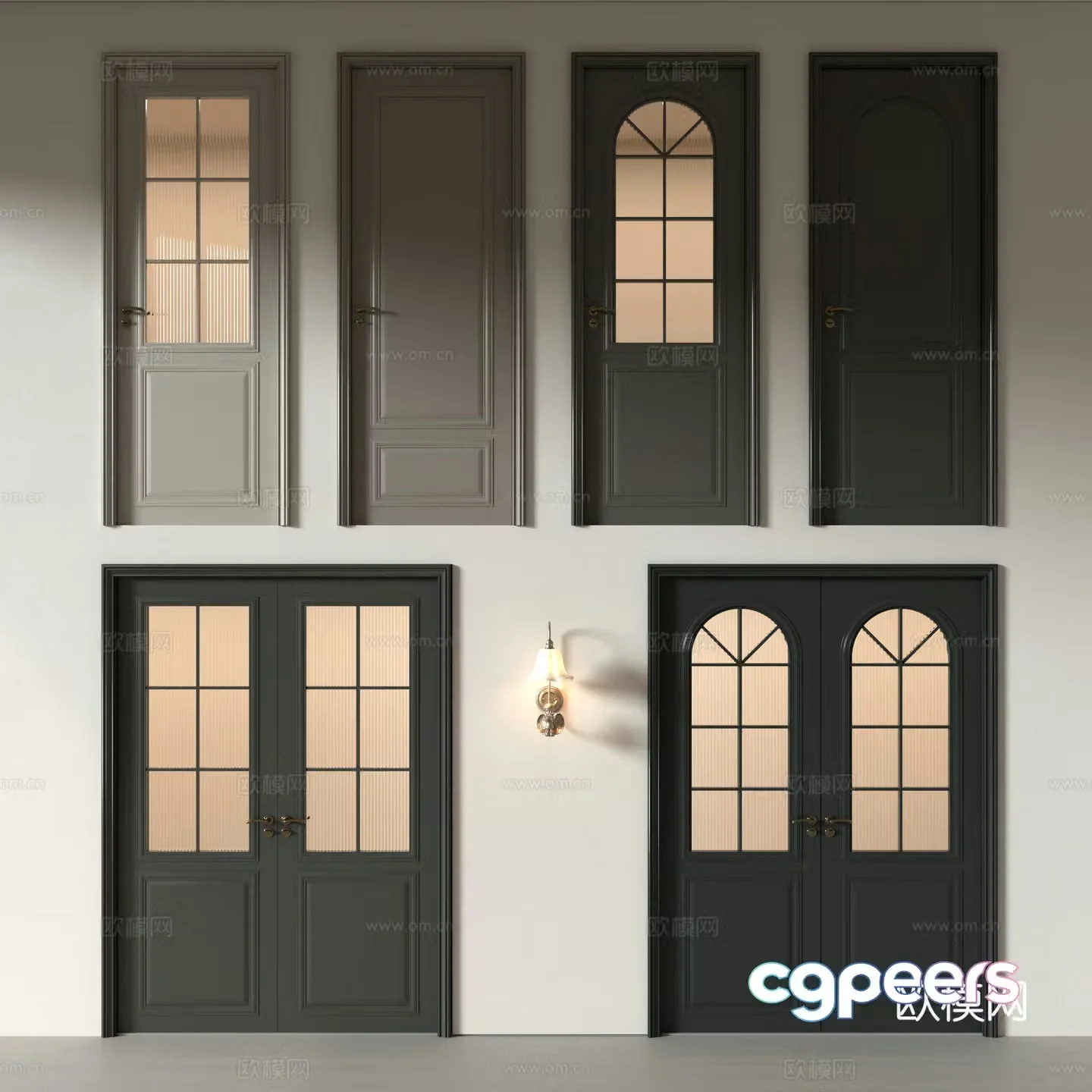 Middle door American door French door Glass door Double door Single door Bedroom door Sanitary 3D model