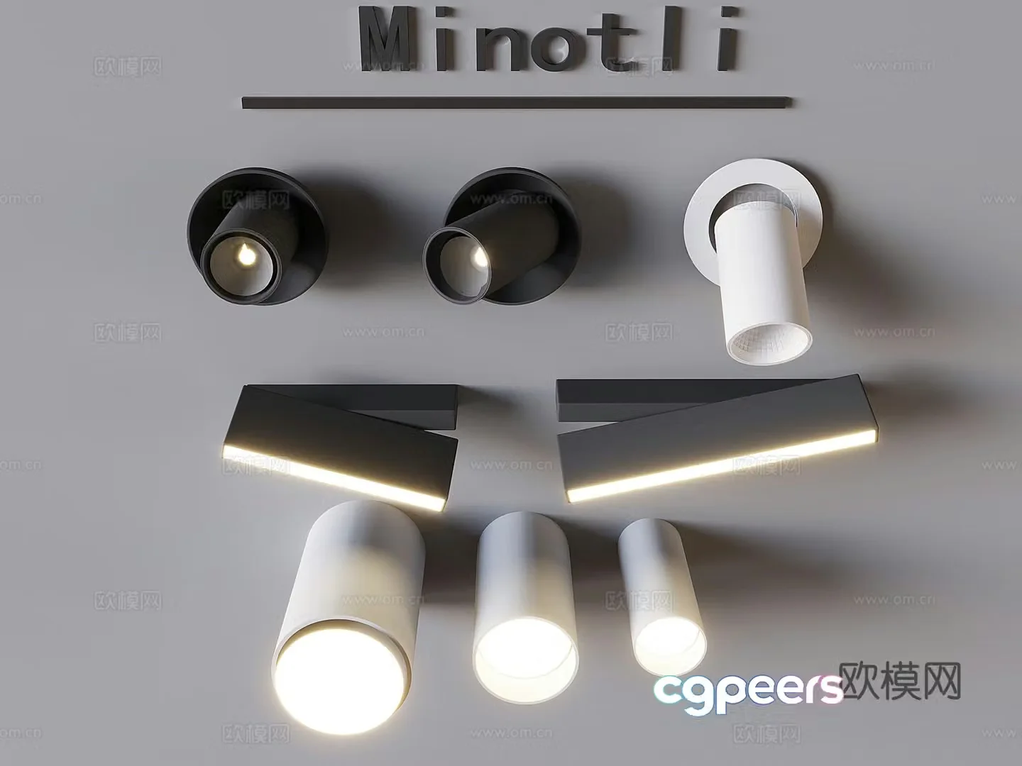 Tensile long cylinder spotlight Nordic rotatable wall lamp 3D model