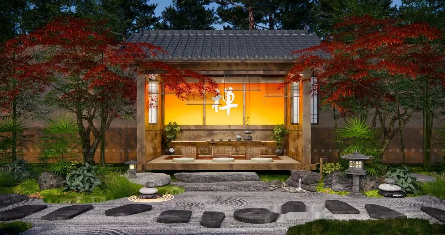Japanese-Style Outdoor Seating Area 3D Model – 20359 – VRAY Render