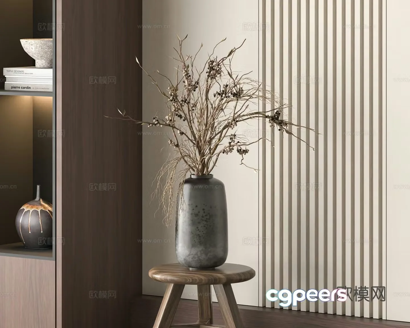 Middle-aged vase dried flowers flower art flower arrangement 3D model