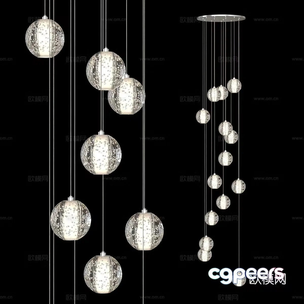 Modern spherical glass decorative chandelier 3d model
