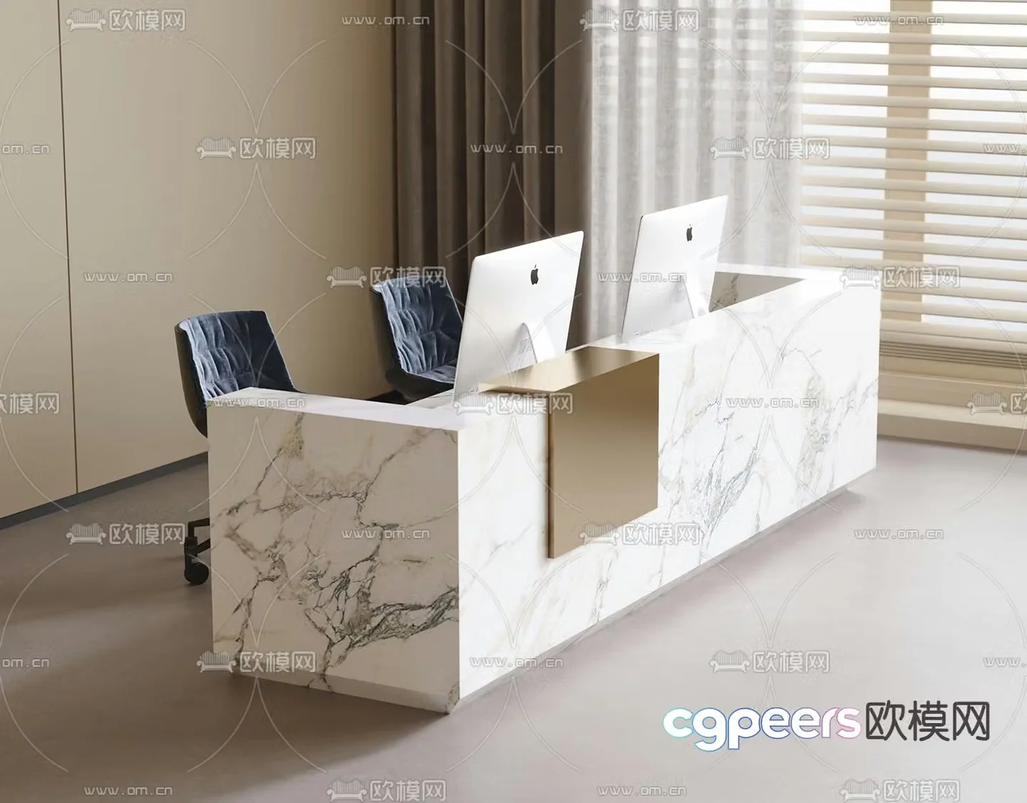 Light luxury front desk reception desk service desk 3D model