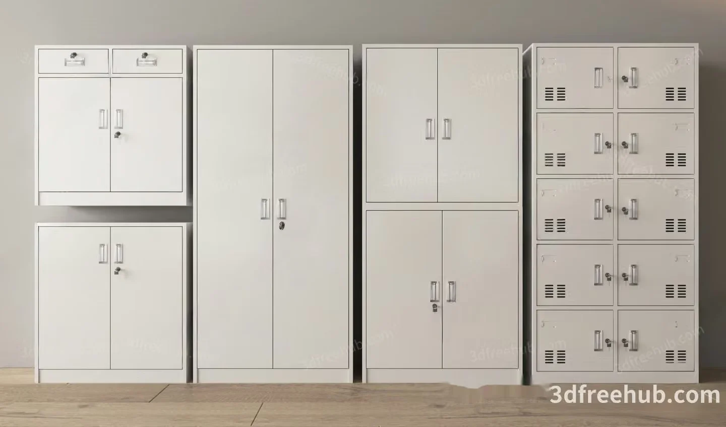A Row Of White Lockers 3D Model – 19665 – VRAY Render