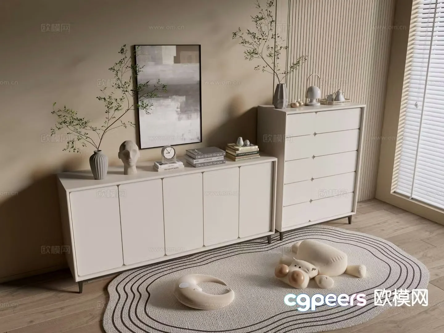 Cream style entrance cabinet 3d model