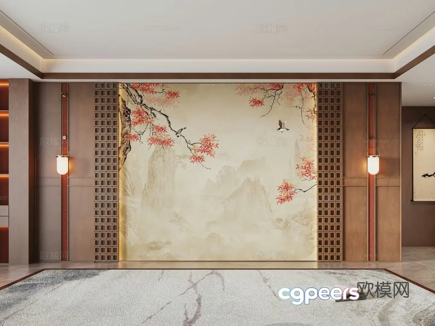 Zen new Chinese sofa background wall 3d model
