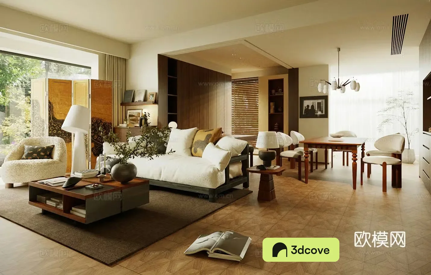 Middle style living room large flat floor horizontal hall 3D model