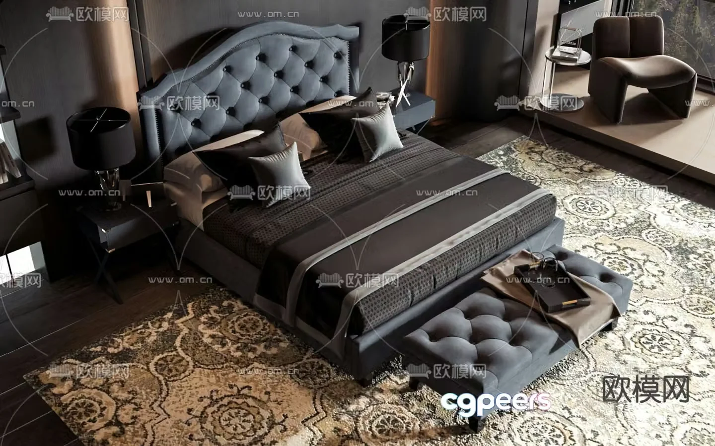 American double bed 3d model