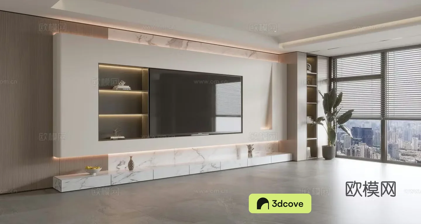 Modern simple living room light luxury TV background wall full wall TV cabinet