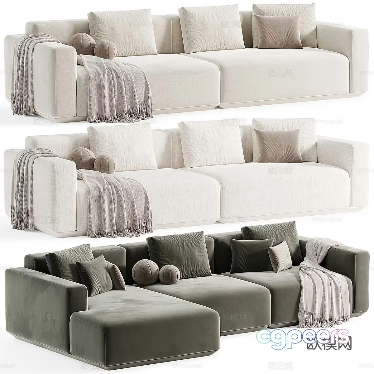 Three-person sofa 3d model