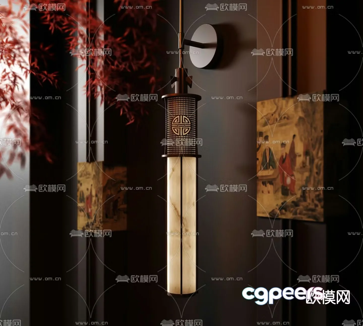 New Chinese style long chandelier 3d model