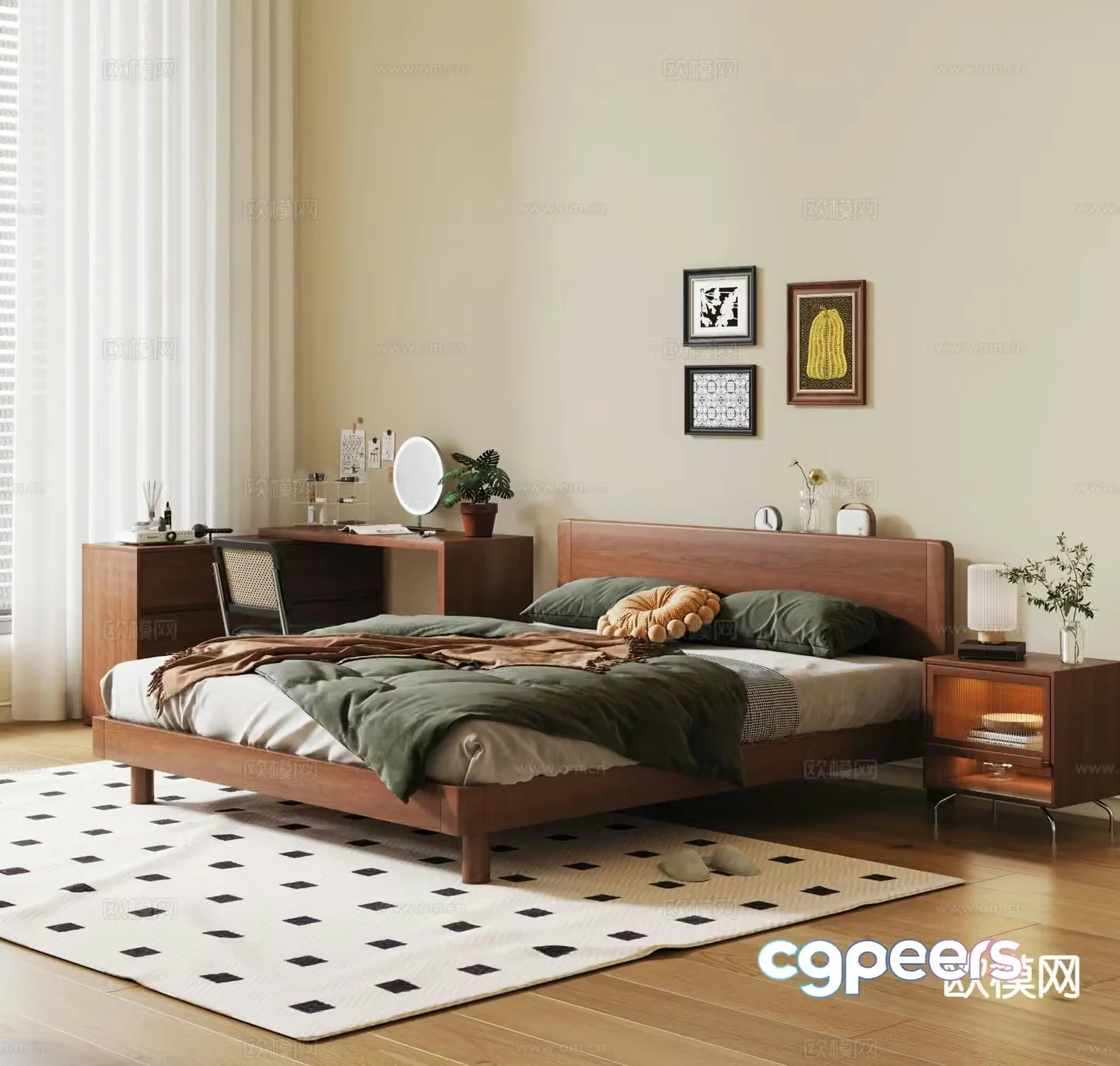 Medieval style double bed 3d model