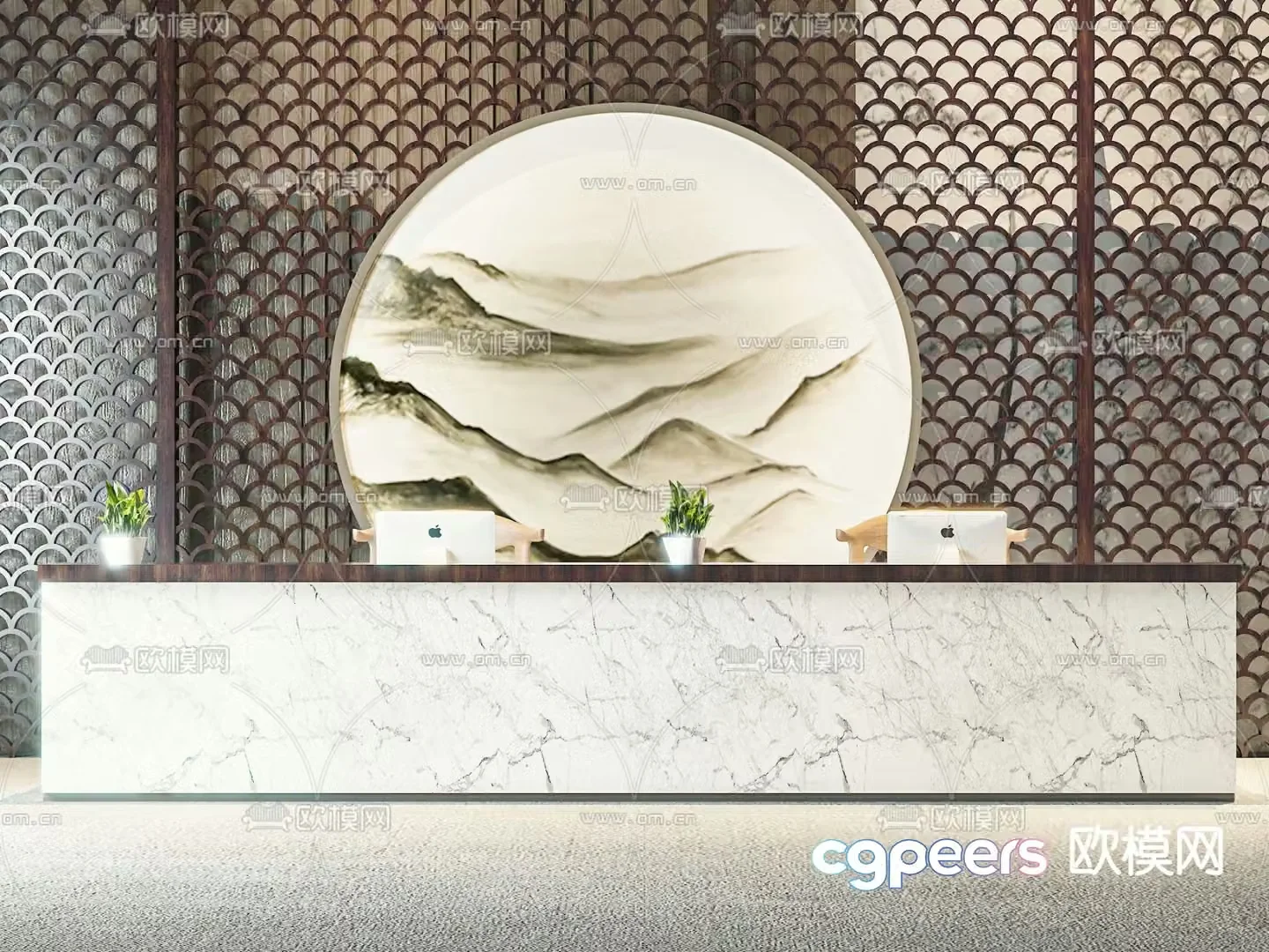 Modern front desk consultation front desk 3d model