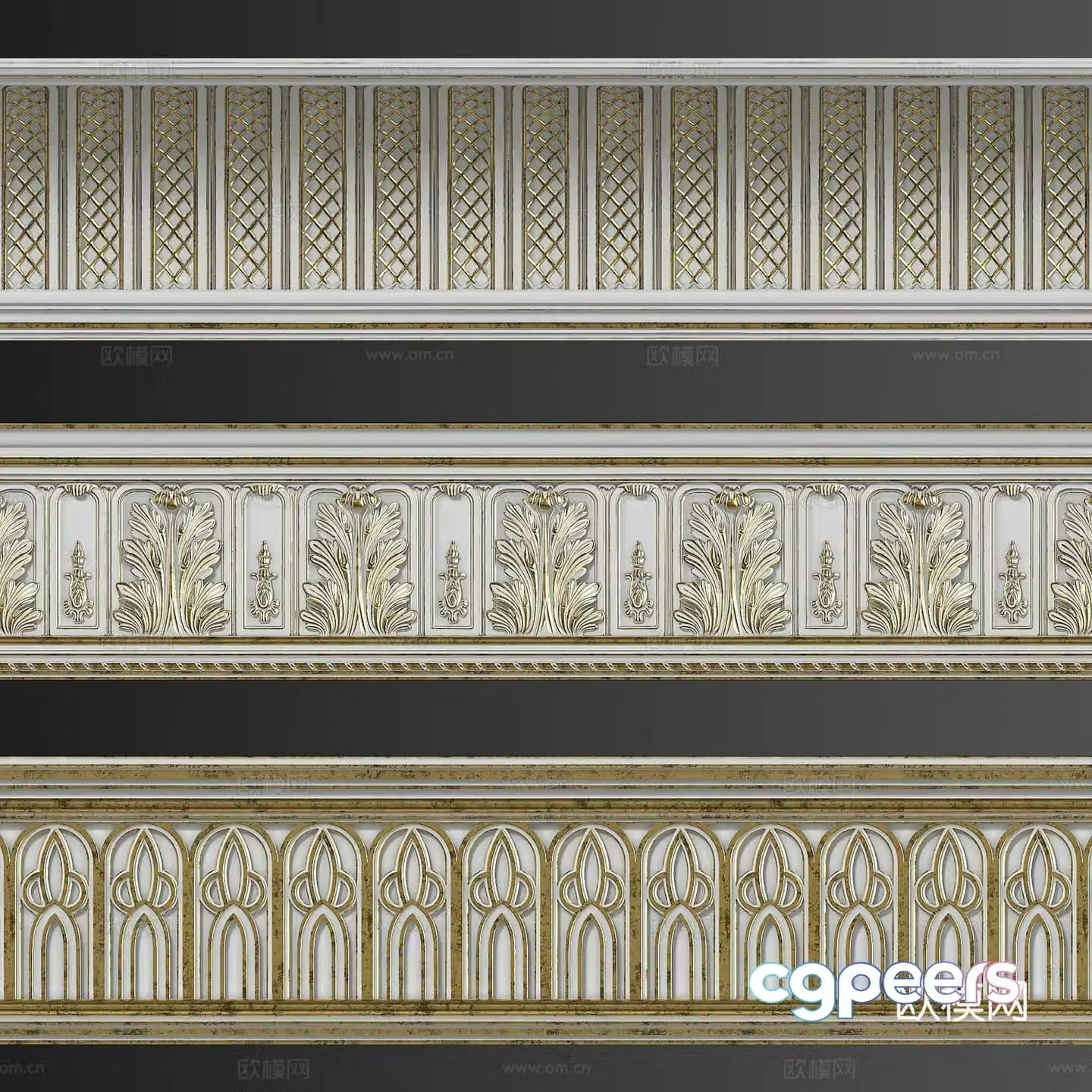 European-style lines corner lines gold-inlaid lines 3D model