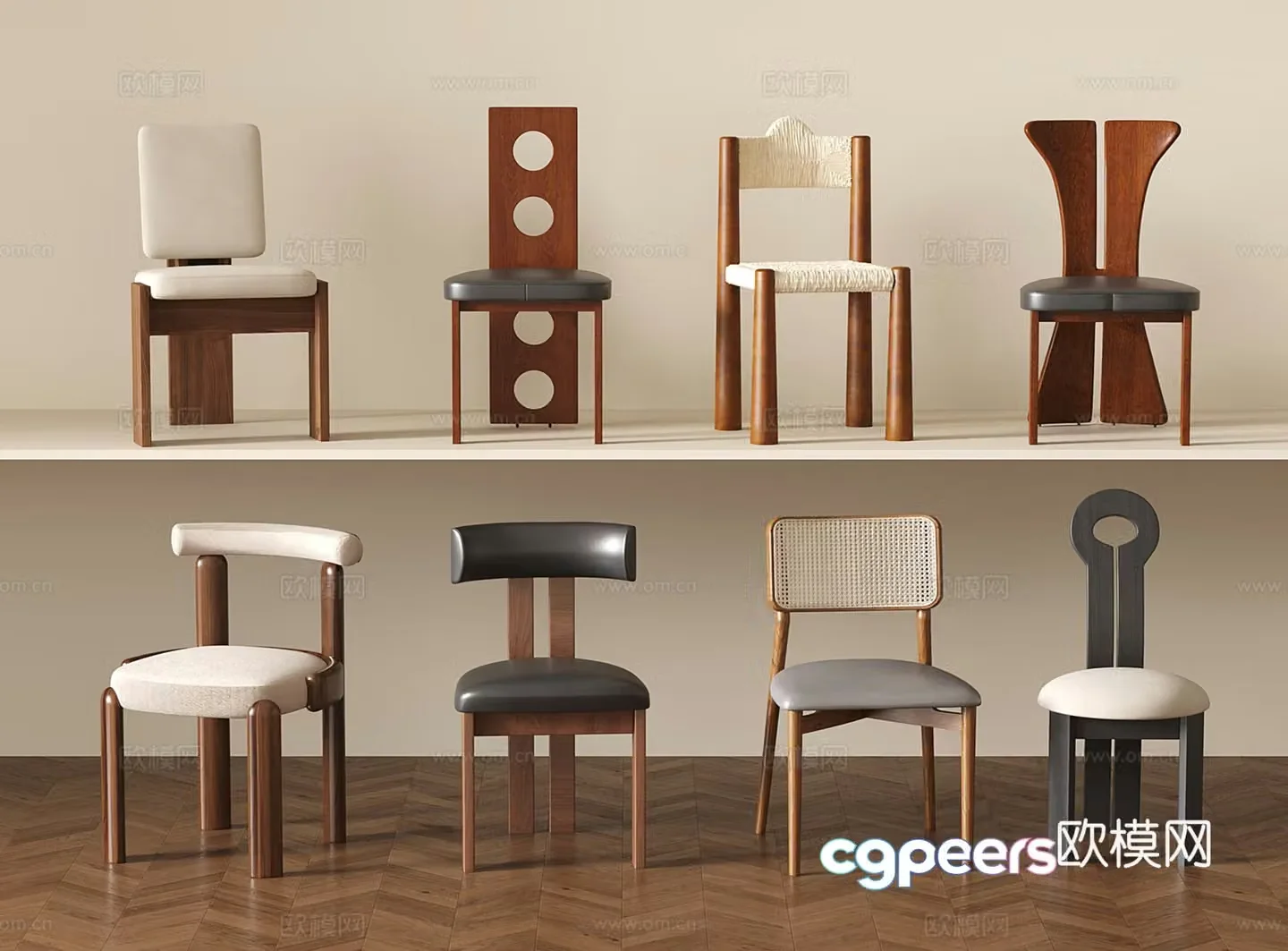 Medium style wooden chair single chair dining chair 3d model