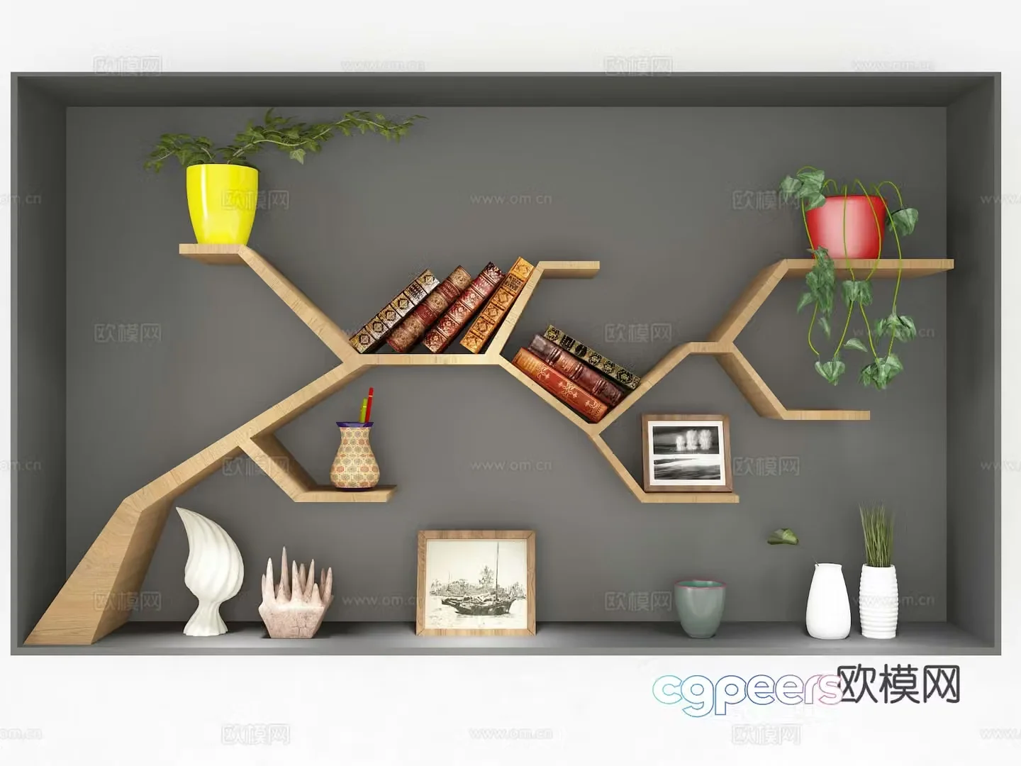 Modern branch bookshelf storage rack wall hanging bookshelf 3d model