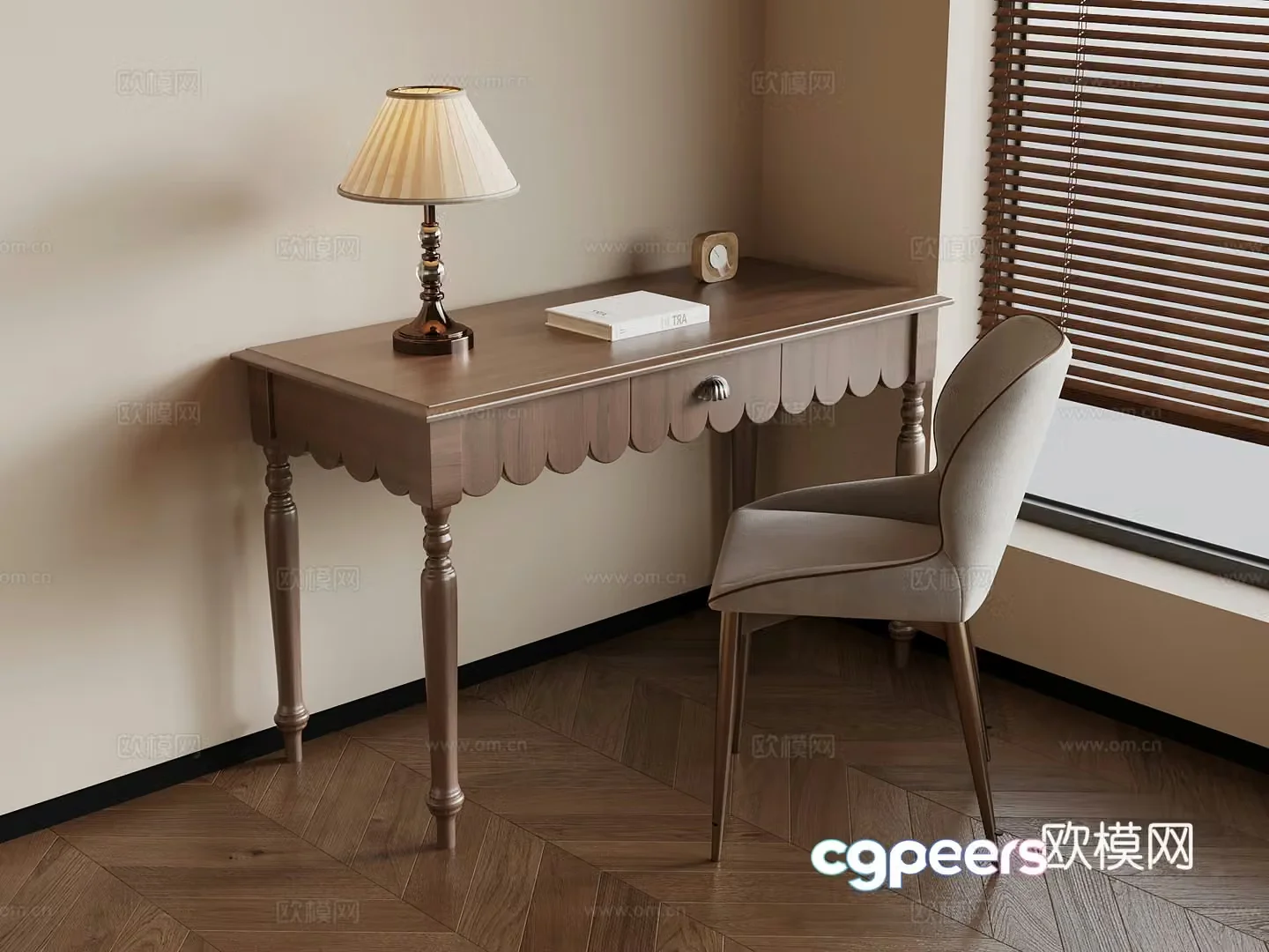 Desk and Chair French desk and chair lamp 3d model
