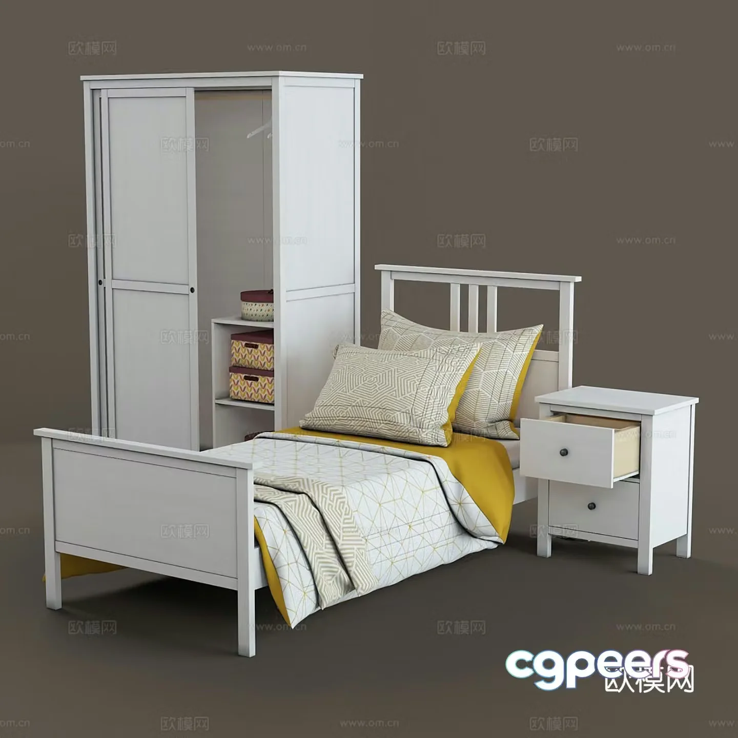 Modern children’s bed wardrobe bedside table single bed 3d model