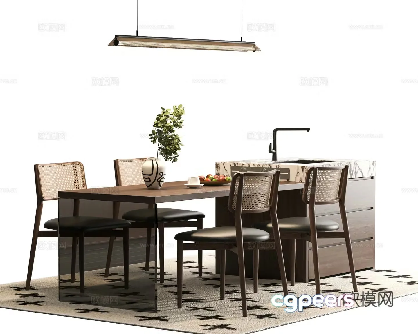 Medium style dining table and chair 3D model