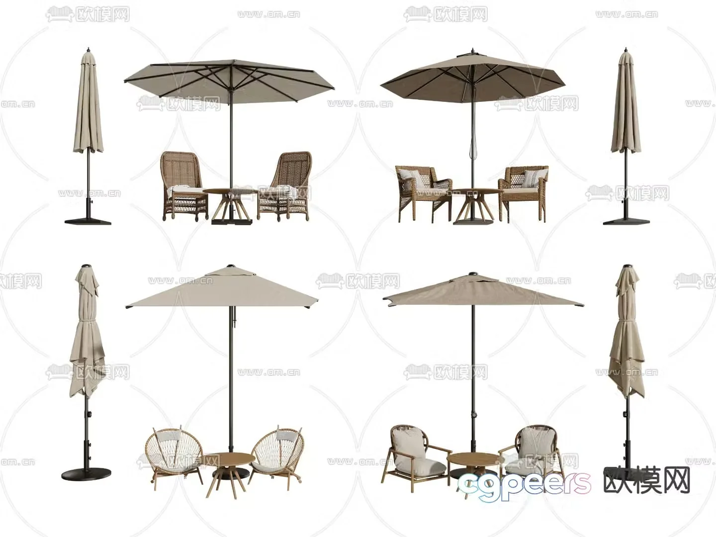 Modern outdoor table and chairs parasol 3d model