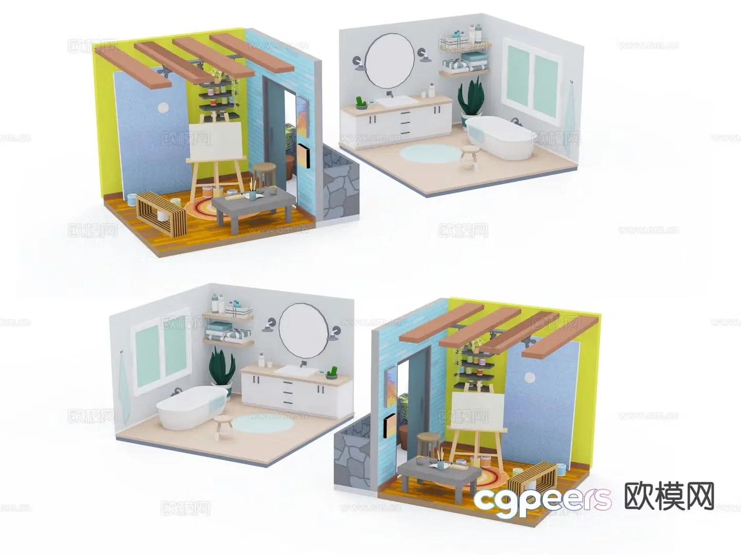 Microscopic Toys Beautiful Chen Play House Scene 3D Model